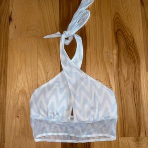 Hollister Gilly Hicks Light Blue & White Zigzag Halter Bikini/Bralette Top